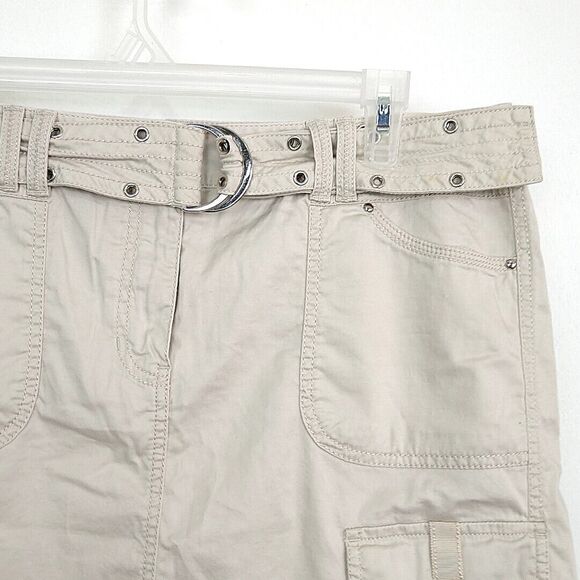 💥5/$25 White House Black Market sz 12 Mini Skirt Straight Khaki Belted Pockets - Picture 2 of 5